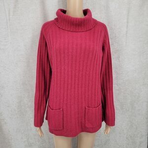 Deane & White Raspberry Lambswool and Angora Wide Wale Cowl Neck Sweater